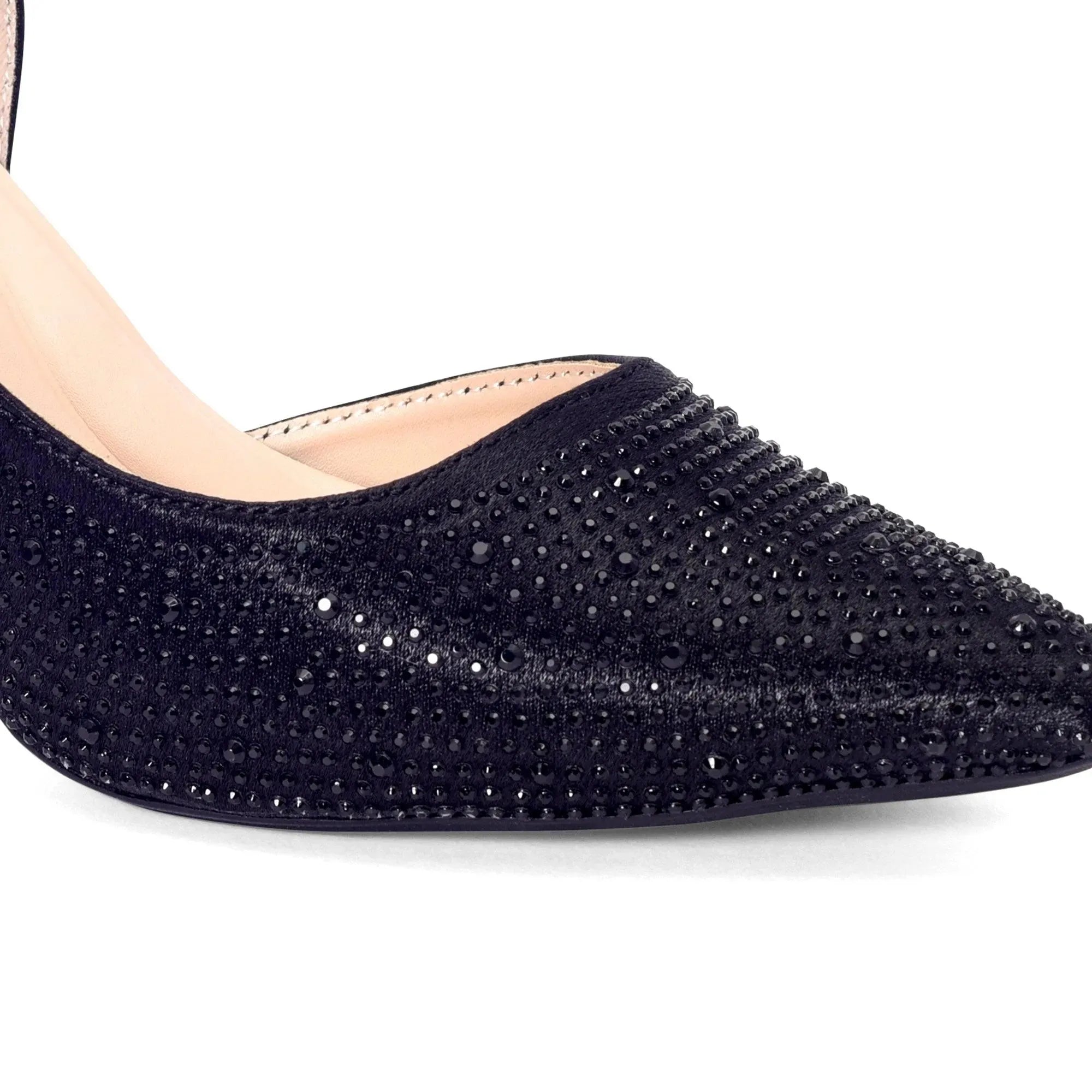 Victoria Diamond Studded Jet Black Slim Pumps - Lino Perros