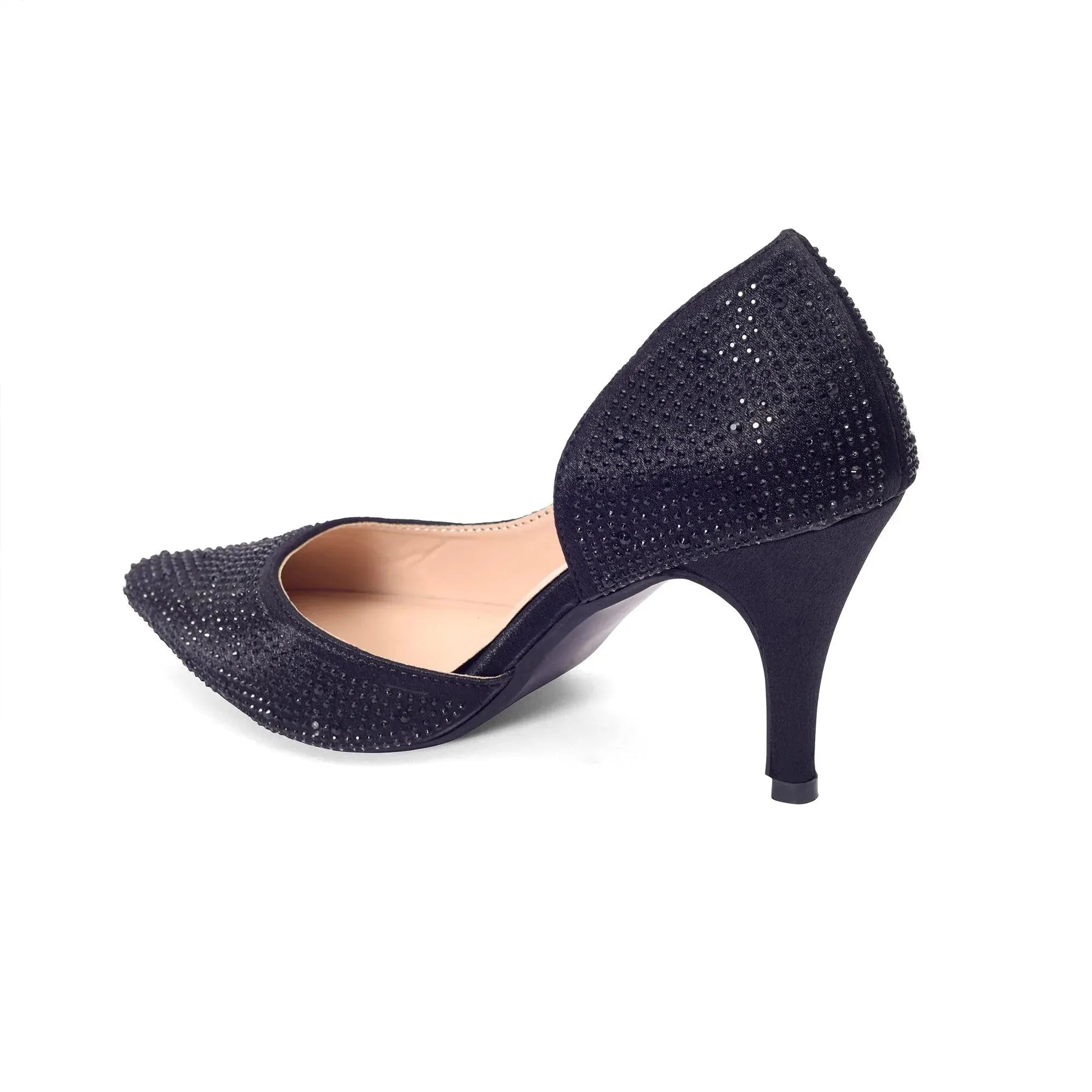 Victoria Diamond Studded Jet Black Slim Pumps - Lino Perros