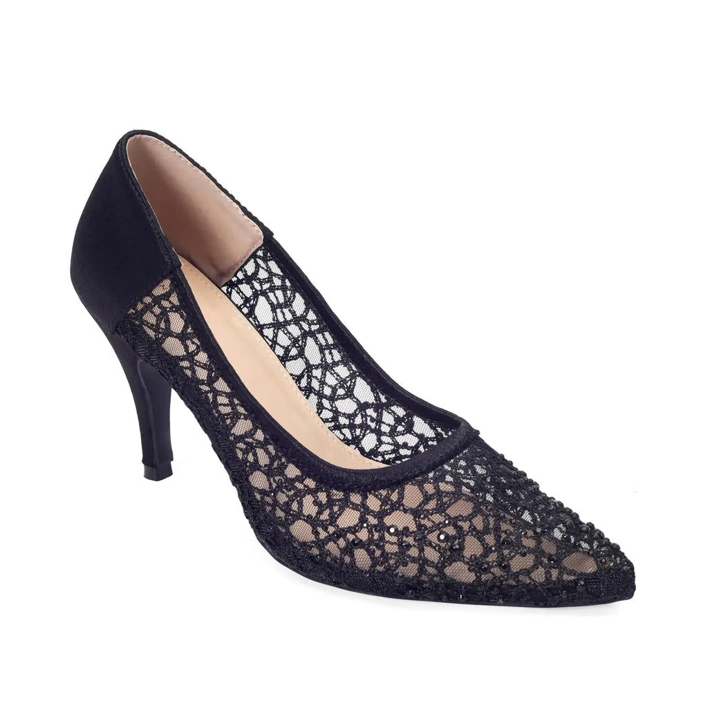 Victoria Lacy Jet Black Party Pumps - Lino Perros