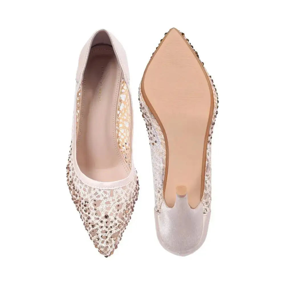 Victoria Lacy Light Gold Party Pumps - Lino Perros