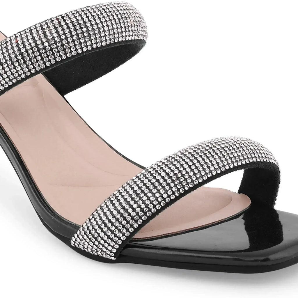 Victoria Rhinestone Embellished Black Stilettos - Lino Perros