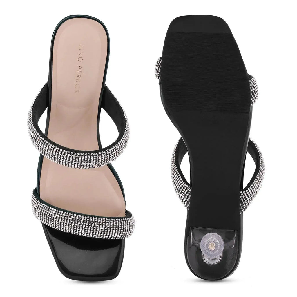 Victoria Rhinestone Embellished Black Stilettos - Lino Perros
