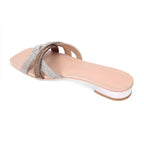 Victoria Trendy Embellished Gold Multi Flats - Lino Perros