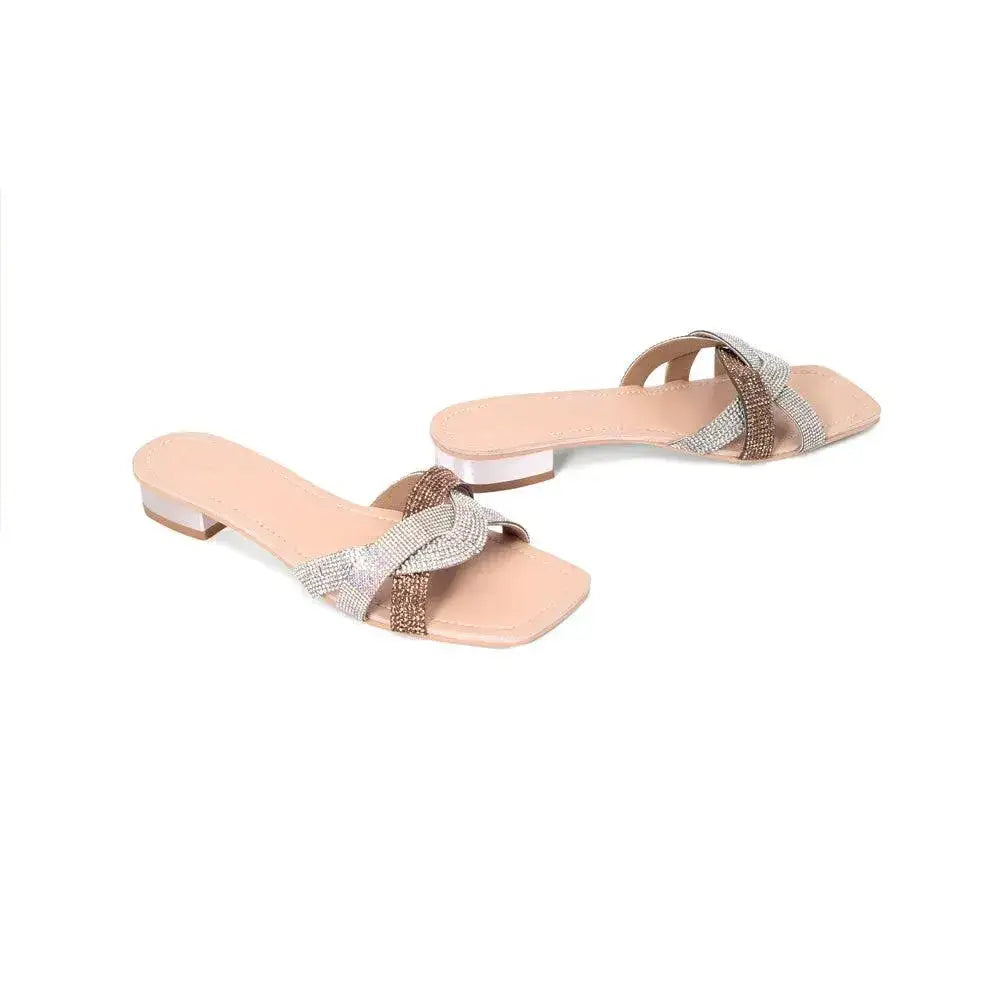 Victoria Trendy Embellished Gold Multi Flats - Lino Perros