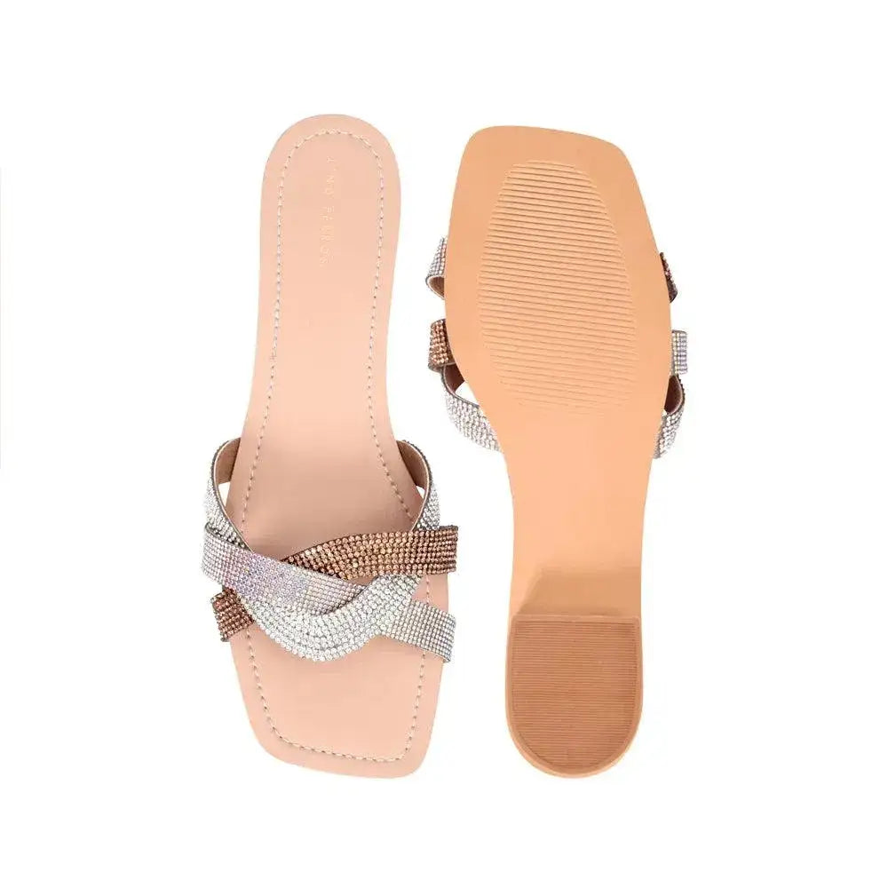 Victoria Trendy Embellished Gold Multi Flats - Lino Perros