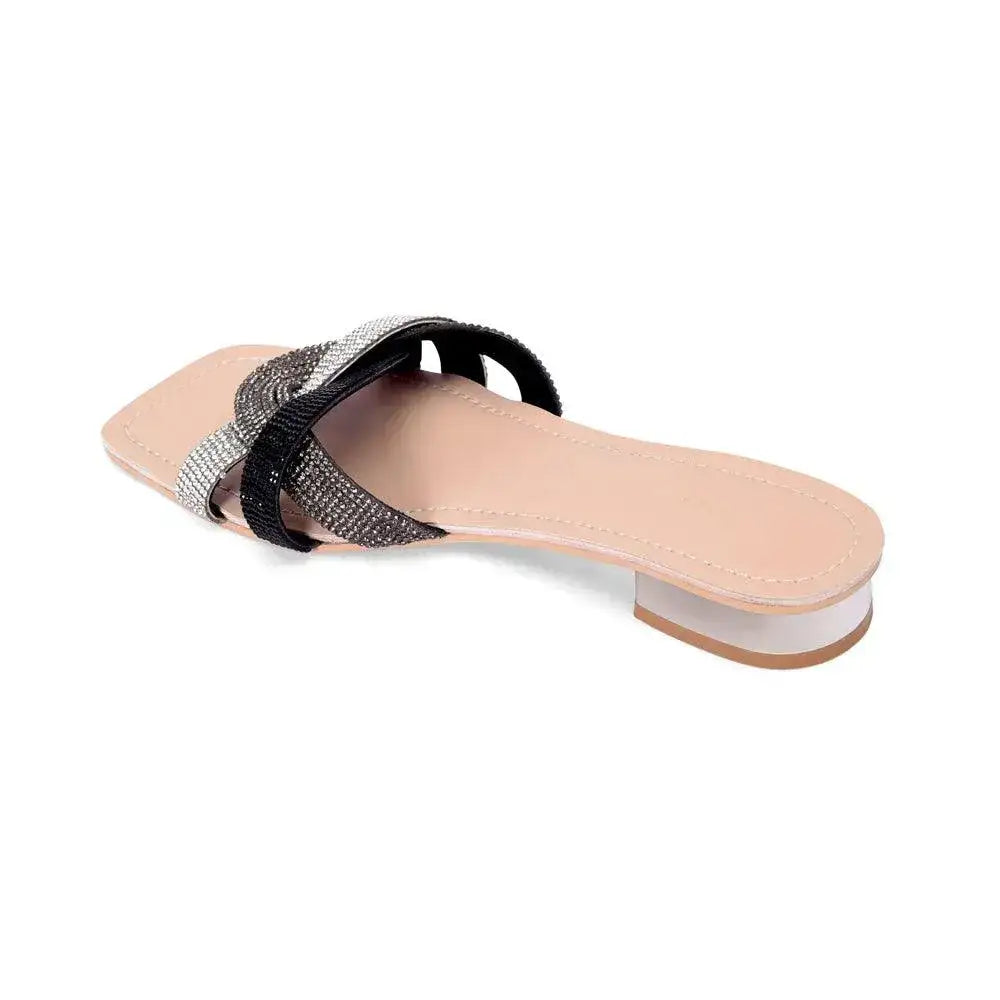 Victoria Trendy Embellished Black Multi Flats - Lino Perros