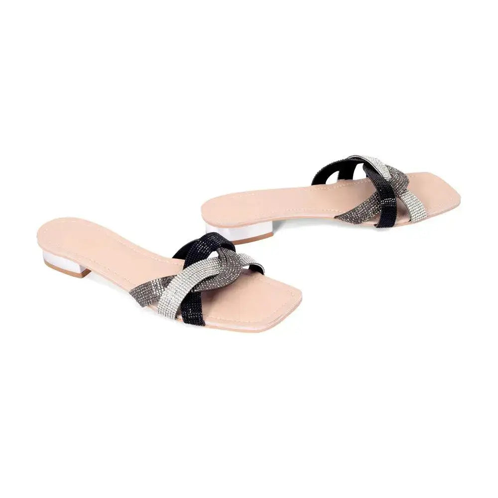 Victoria Trendy Embellished Black Multi Flats - Lino Perros