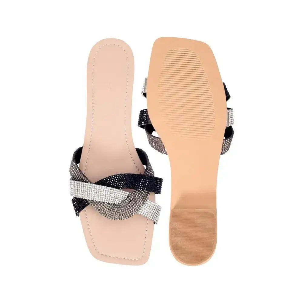 Victoria Trendy Embellished Black Multi Flats - Lino Perros