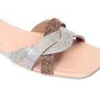 Victoria Trendy Embellished Gold Multi Flats - Lino Perros
