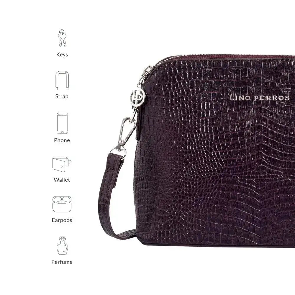 Voyage Pouch Croco Brown Sling Bag - Lino Perros
