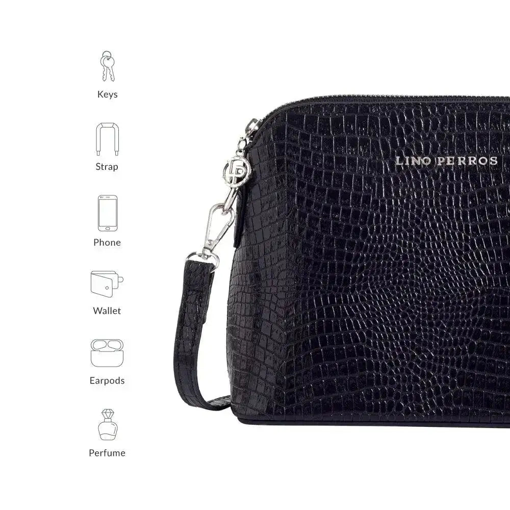Voyage Pouch Croco Black Sling Bag - Lino Perros